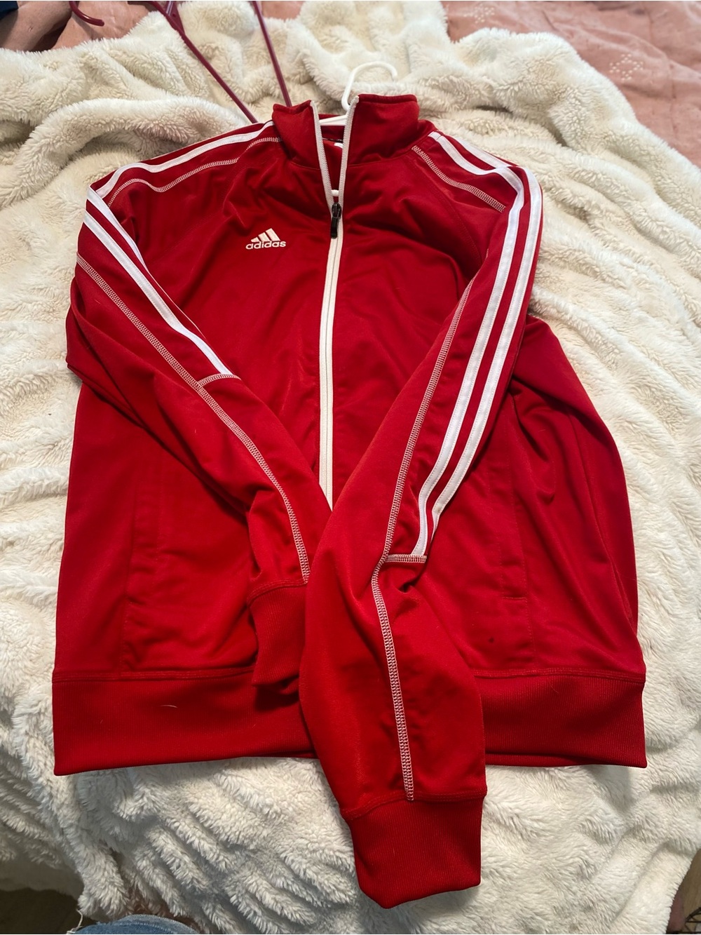 adidas Red Track Jacket with White Stripes